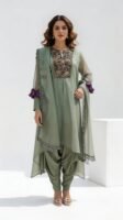 Sage Elegance Embroidered Draped Suit Set