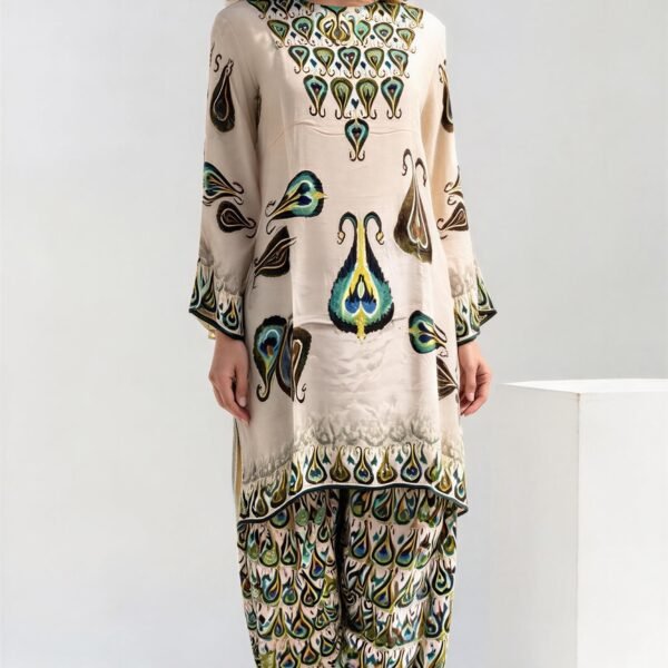 Peacock Motif Dhoti Co-ord Set