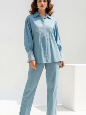 Azure Bloom Embroidered Co-ord Set